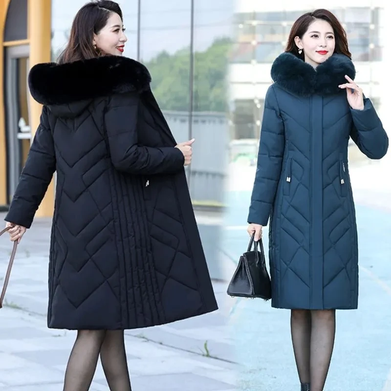 Middle-Aged Women Winter Cotton Padded Jacket Long  Mother Winter Cotton Clothing Fashion Ladies Jacket Women Warm Thicken Parka