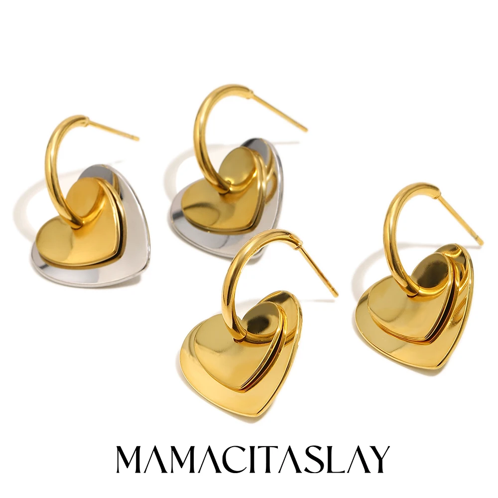 

MamacitaSlay 316L Stainless Steel Heart Mixed Color Earrings 18K Gold Plated Waterproof Jewelry Women's Elegant Earrings Gifts