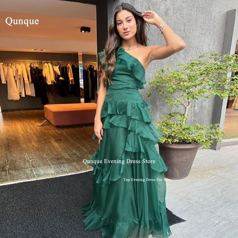 

Qunque One Shoulder Tiered Evening Dress Elegant Ruffles Prom Gowns Organza Vestidos En Oferta Liquidación Envío Party Dress