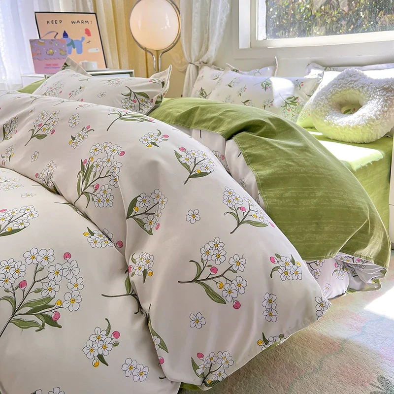 

2025 New Small Fresh Aloe Cotton Printed Single Bed Cover Skin Friendly Breathable Quilt Cover 150x200 220x240