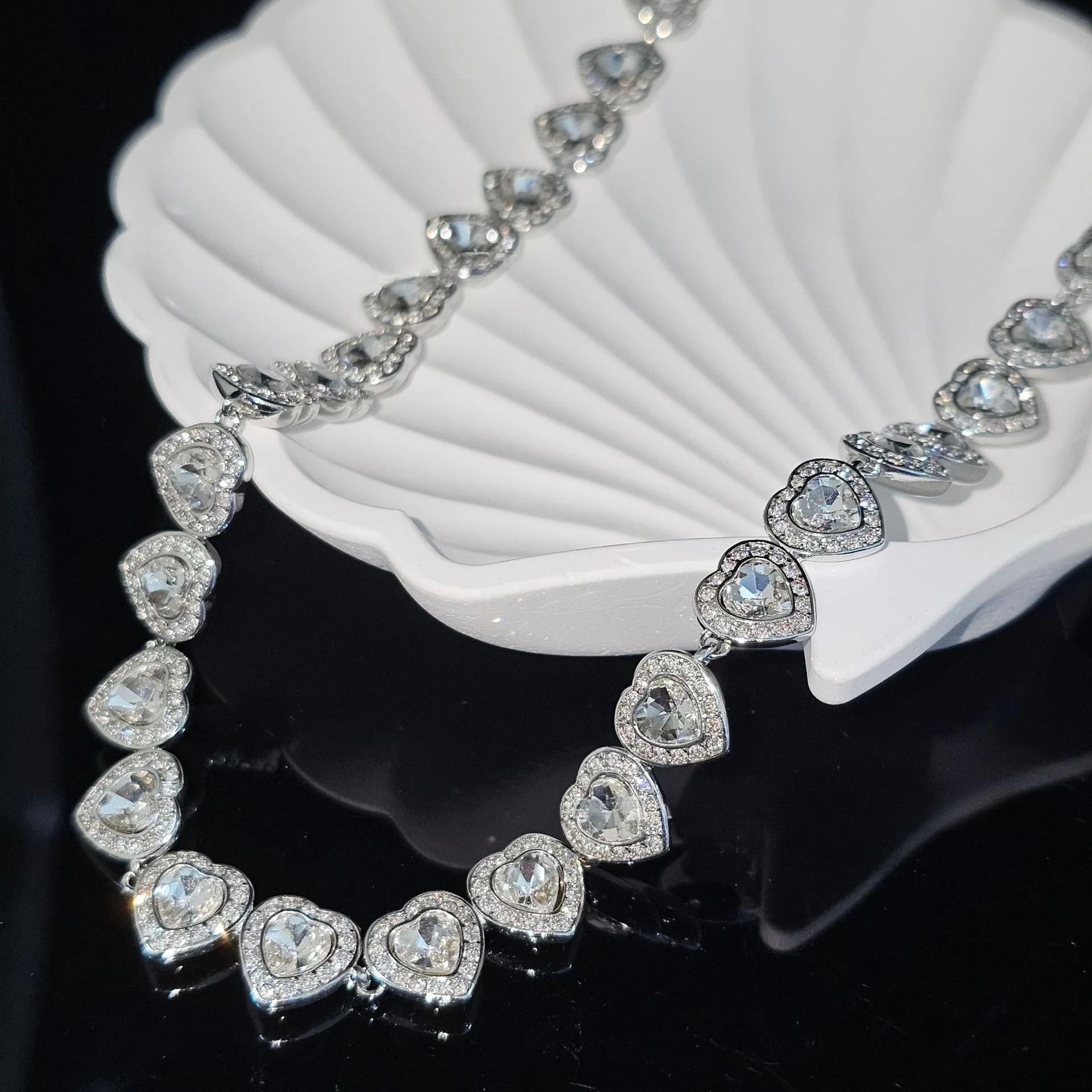 YEEVAA White Crystal Heart Pave Cubic Zirconia Necklace Bracelet Earrings Engagement Wedding Jewelry for Women Bridal Gift