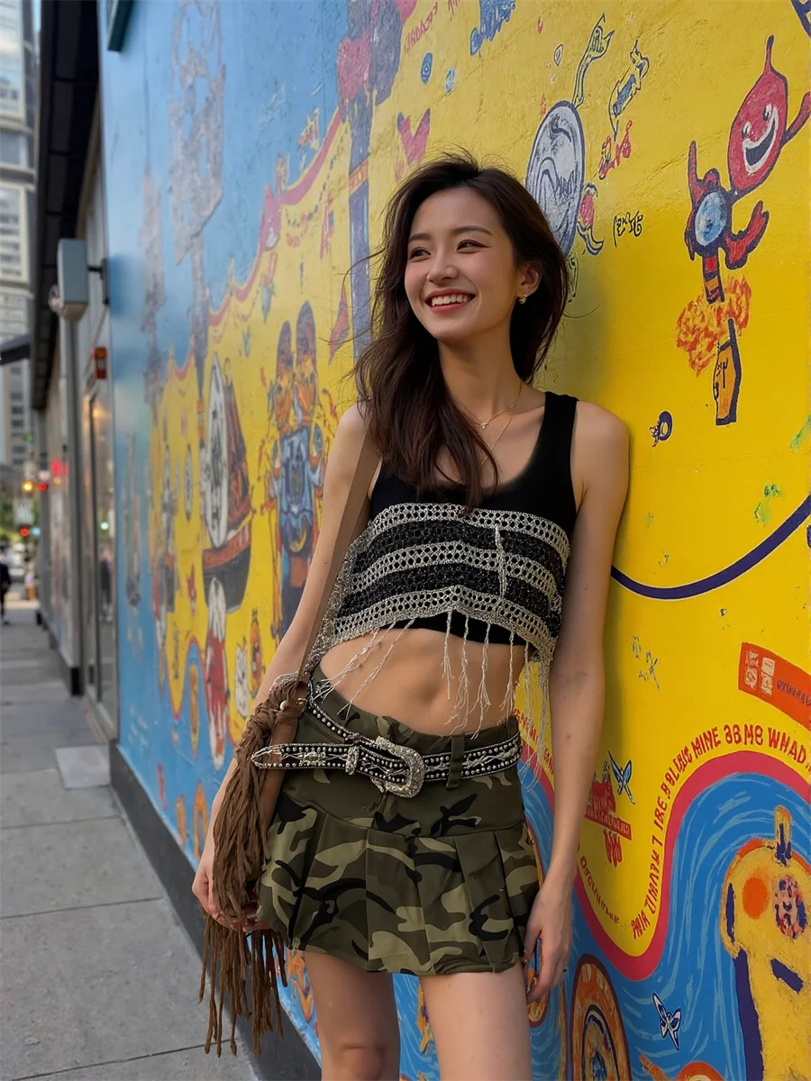 Mini camuflagem saias plissadas das mulheres vestido de baile tule applique festival boêmio único estudante doce macio faculdade elegante