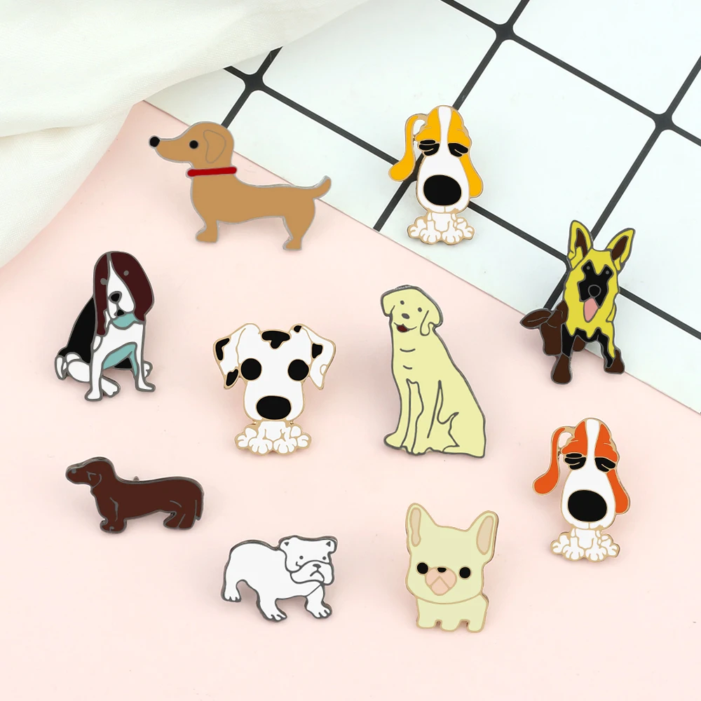 Walking Dogs!Cute Koki Dog Enamel Pin Cartoon Labrador German Shepherd Dachshund Bulldog Brooch Kids Pet Puppy Hat Badge Jewelry