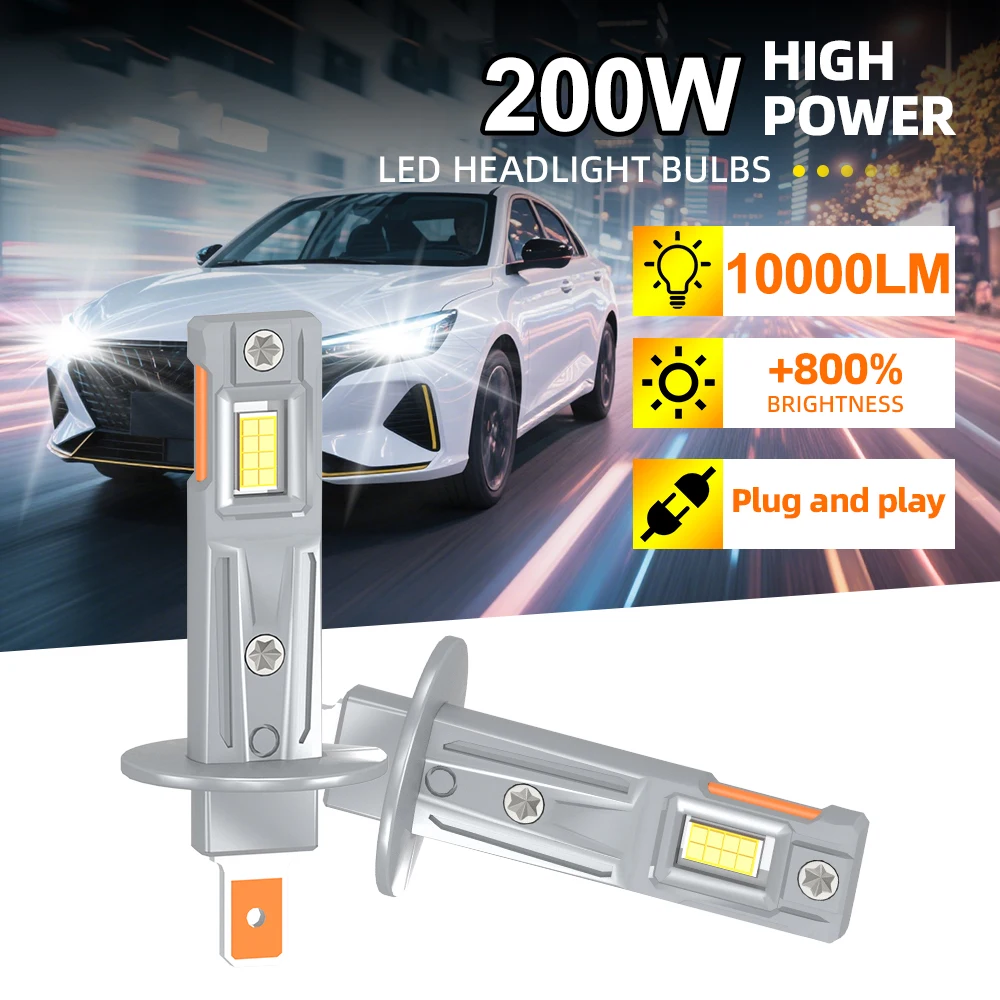 2Pcs 200W 10000LM H1 Led-leuchten 6000K Scheinwerfer Birne Mini Größe Design Wireless Für Auto Lampe CSP 3570 Chip Weiß Plug & Play