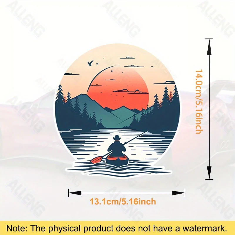 1pc Sunset Mountain Kayak Fishing Nature Waterproof Vinyl Sticker Outdoor Adventure Decal for Car Laptop Decor