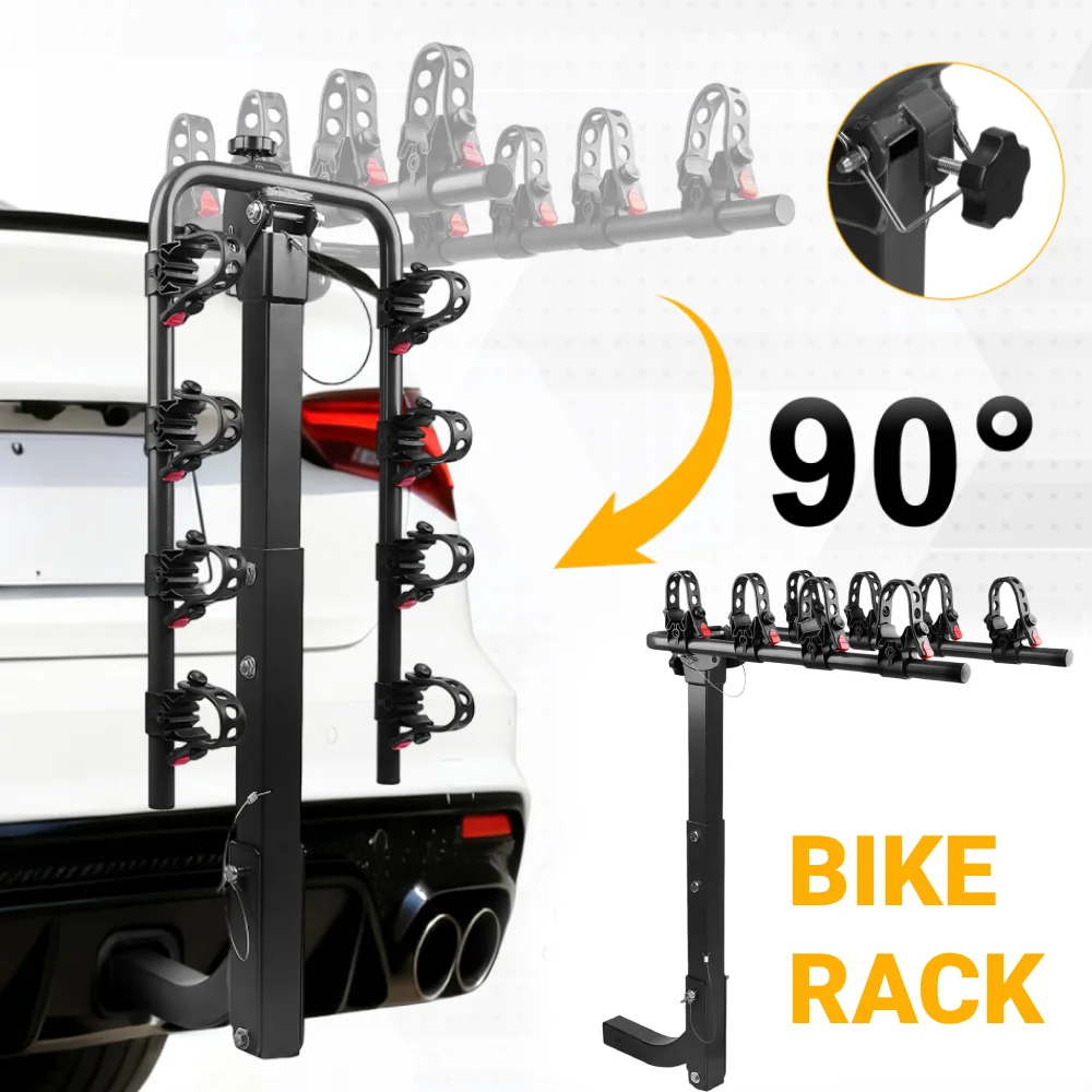 

Black 4 Bikes Rack Hitch Mount Foldable Bike Rack for Cars SUV Foldable Q235 Welded Pipe Bicycle Car Rack Anti-Sway Support