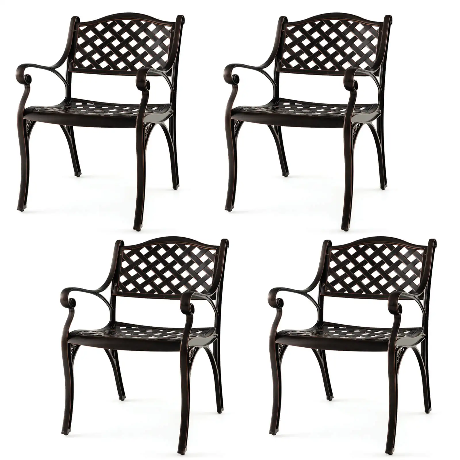 Cast Aluminum Patio Chairs Set of 4 All Weather Outdoor Dining Chairs w/Armrests