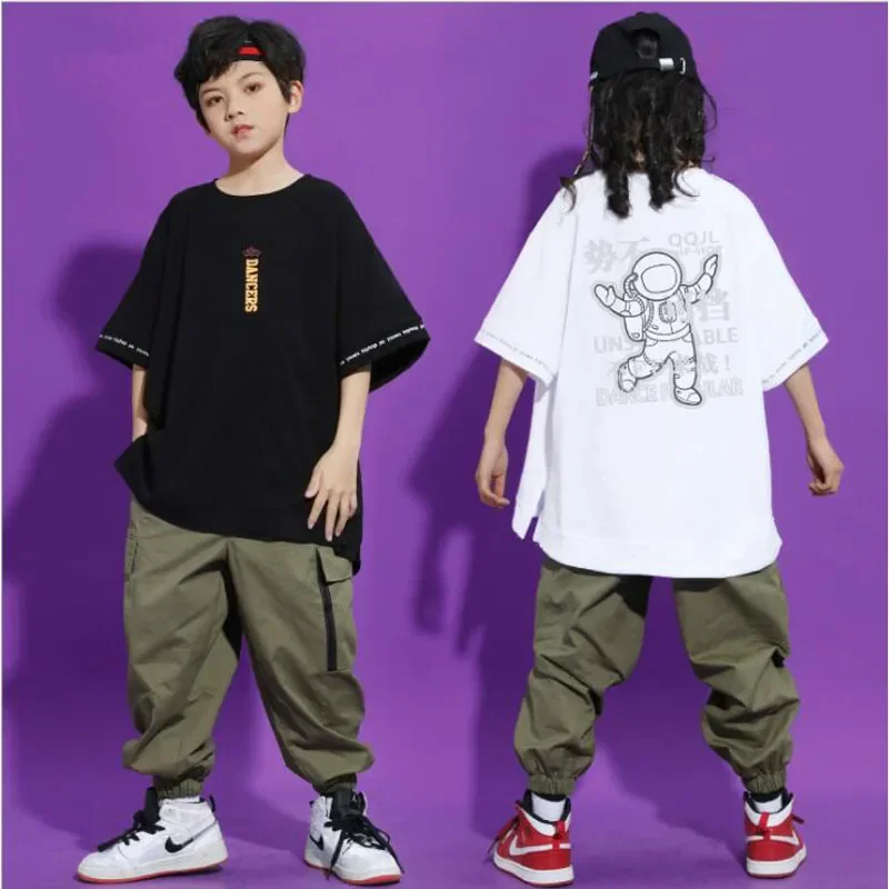 Tactical Cargo Pants Kids Boys Hip Hop Dance wear Outfits Stage Clothes Girls Cool Carnival Jazz Dancing Costumes Loose Tshirt