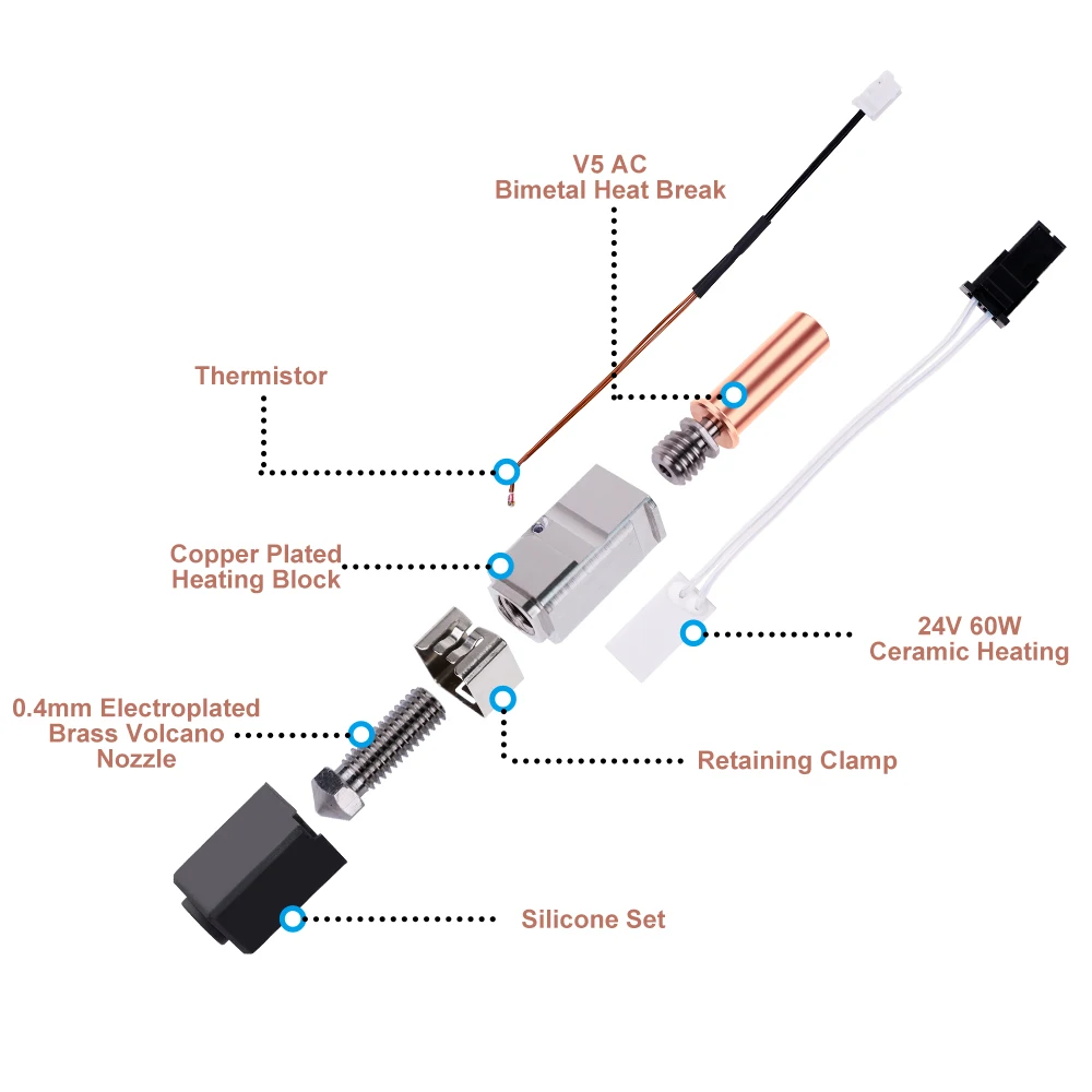 Produktbild von FBBULES Hotend-Kit Für Kobra 2 / Plus / Pro / Neo / Max – Ganzmetall, 24V, 0,4mm Düse, 300°C, Mit Silikonsockel