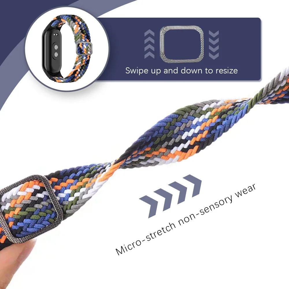 Braided Strap for Xiaomi Mi Band 8 Elastic Nylon Solo Loop Adjustable Watchbands Replacement correa bracelet for Miband 8 NFC