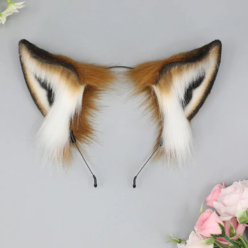 Women Cute Plush Fox Ear Headband Long Fluffy Fox Tail Adjustable Furry Wolf Tail Role Play Anime Performance Cosplay Costume