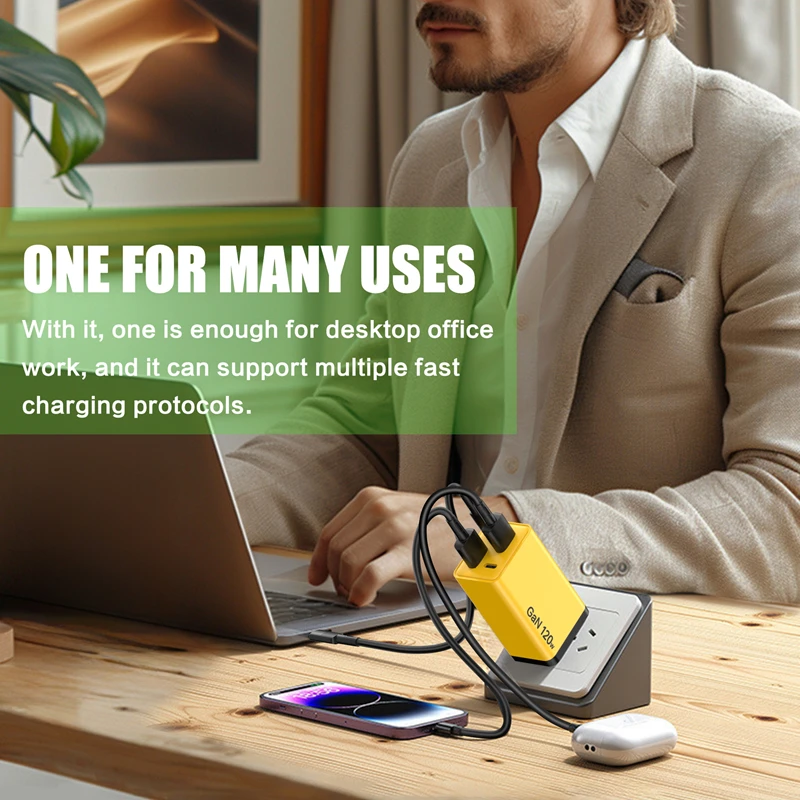 Lenovo 120W Ladegerät mit 2 USB- und 2 Typ-C-Anschlüssen, Multi-Port-Ladegerät, 5V2A Wandladegerät, EU- und UK-Standard-Ladegerät – Detail 2