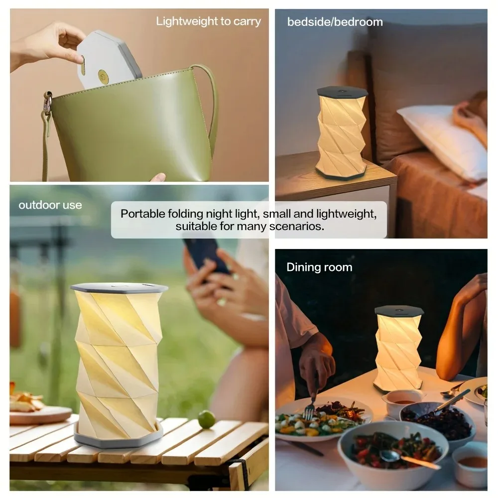 Picture 7: Outdoor Portable Folding Table Lamp Dimmable Paper Lantern for Camping Traveling Tent Night Light Emergency Home Bedroom Decor