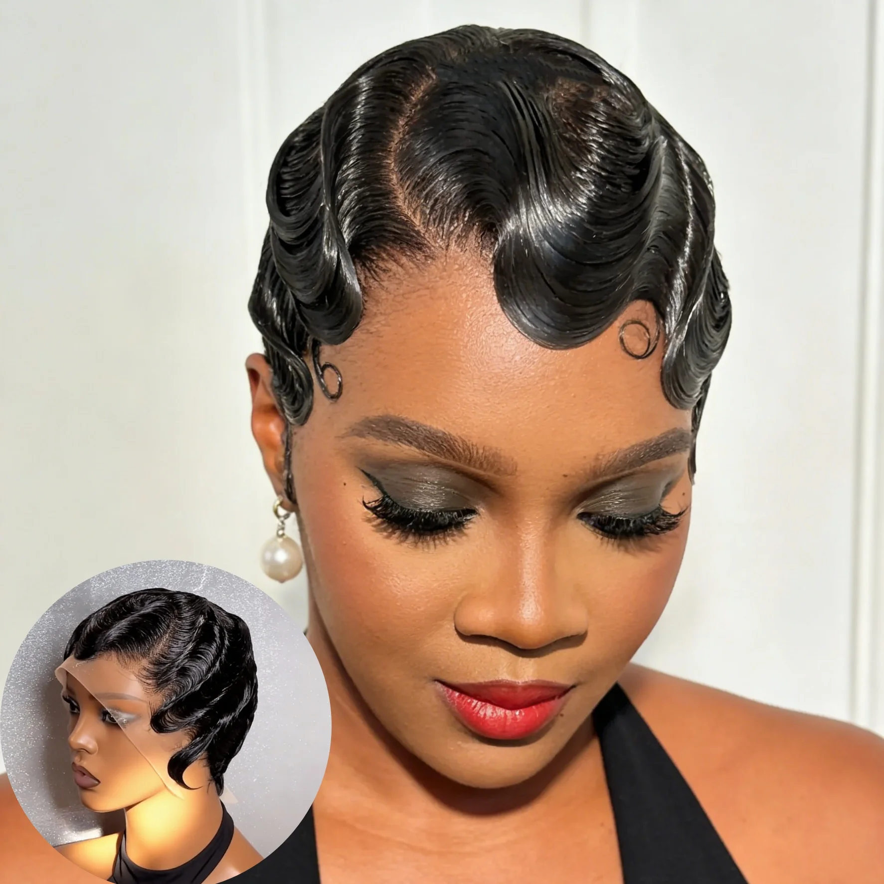 

Короткий парик Pixie Cut с волнистыми прядями и кружевной передней частью из натуральных человеческих волос, коричневый, с эффектом океанских волн, натуральный цвет, для женщин