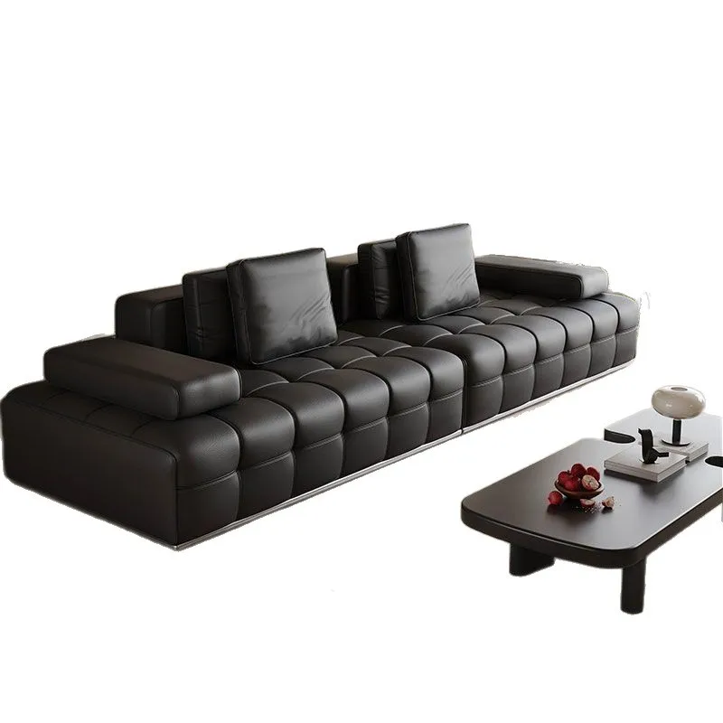 

Leather sofa light luxury Italian minimalist living room designer villa size apartment leather art sofa