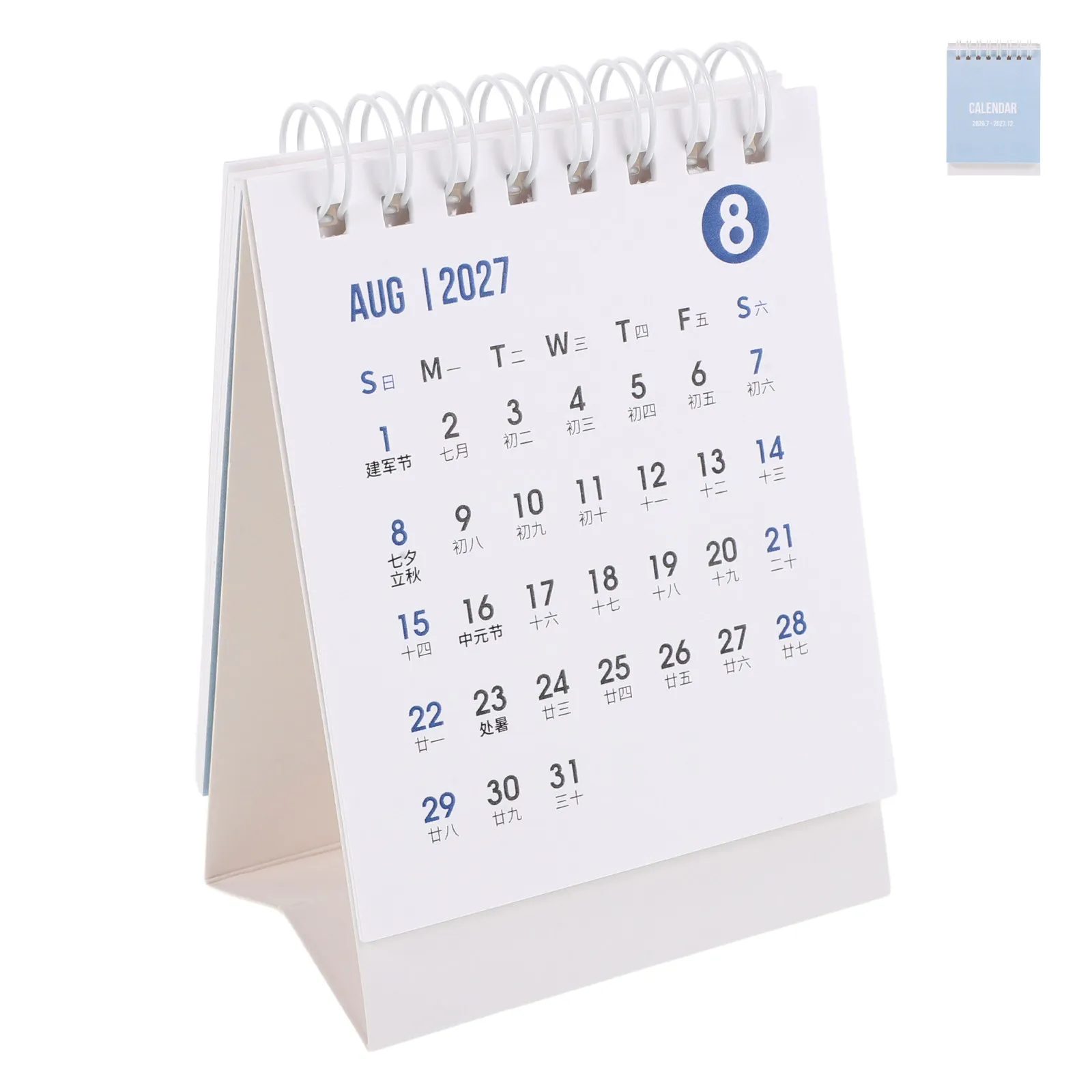 Mini 2027 Standing Desk Calendar Sky-Blue Minimalist Flip Daily Schedule Monthly Organizer Classroom Office Supplies