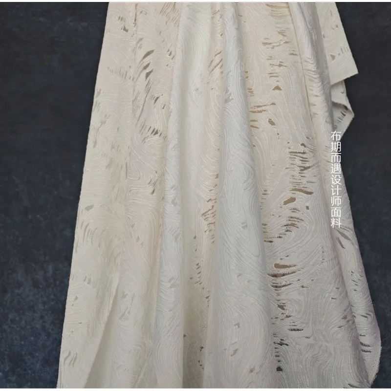White Water Ripple Slightly Transparent Fringe Cutting Fabric Summer Non Elastic Dress Shirt Designer Fashion Creative Fabric