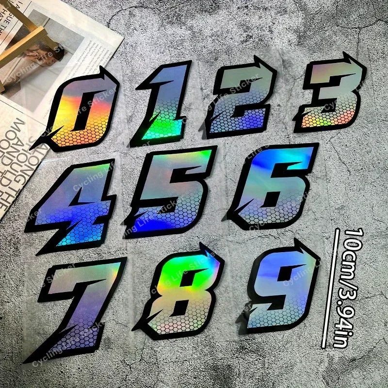 자동차 오토바이 스타일링 장식 레이스 ID 테마 데칼 액세서리용 홀로그램 레이싱 번호 스티커 세트 1개
