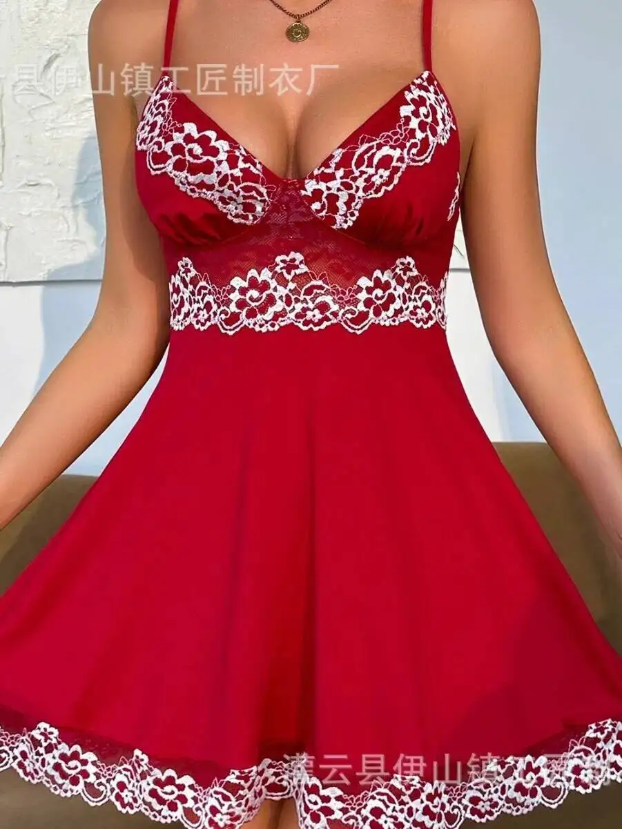 الدانتيل المشذبة فستان بحزام مثير الحليب الحرير مثير المتسكعون فستان بيجامة للنساء عارية الذراعين العميق الخامس الحمالات فستان بلا أكمام K3AD