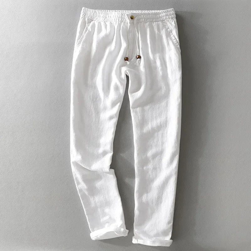 Spring Summer New 100% Linen Casual Pants Men Clothing Thin Loose Oversize Trousers F7409