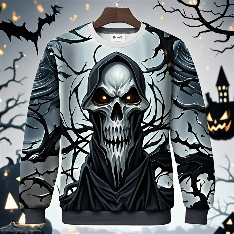 Hallowmas Death Skull Graphic 3D All Printed Fashion Hoodies Men Clothing Sweatshirt Unisex Pop Trendy Street Wear Tracksuit