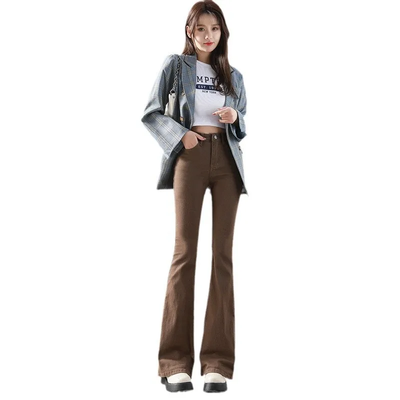 

Four Seasons New Fashion Women's American Style High Waist Skinny Solid Jeans Flare Pants Casual Trendy Denim Trousers Female