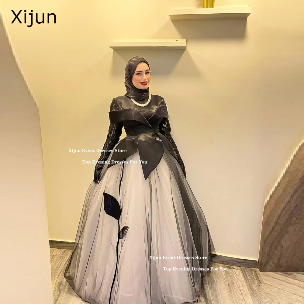 

Xijun Black White Long Evening Dresses Full Sleeves Saudi Arabric Prom Dresses A-Line Formal Occasion Prom Gowns 2025 Customized
