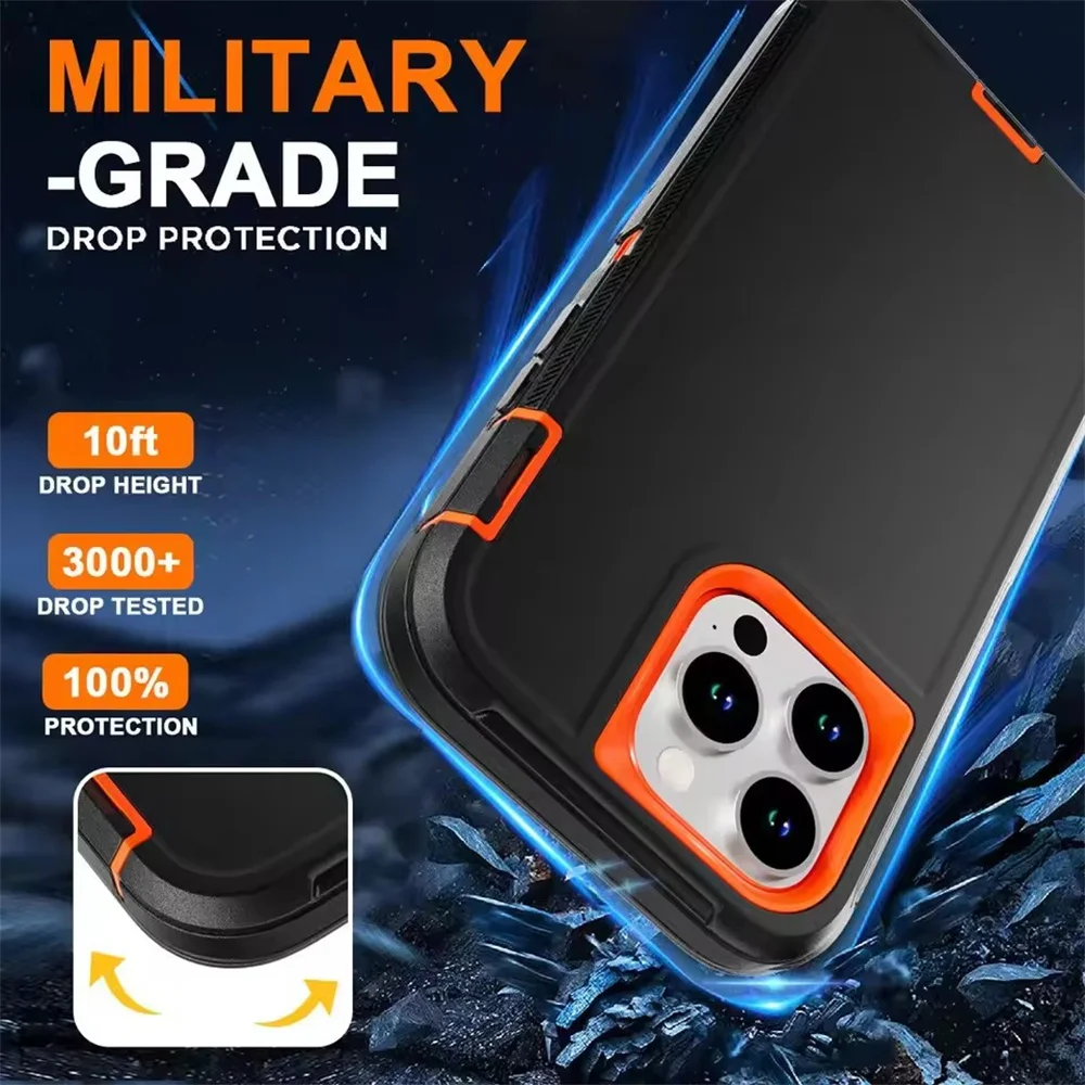 3-in-1 Defend Handyhülle für iPhone 16 17 16E 15 14 Plus 13 12 11 Pro Max Mini Original Robuste Stoßfeste Hybrid-Schutzhülle – Detail 4