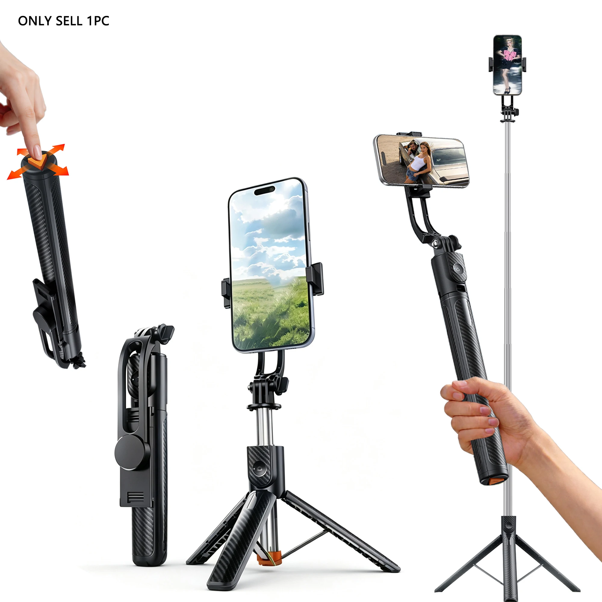100cm/170cm ausziehbares Selfie-Stick-Stativ. 360 °   Drehbarer tragbarer Telefonständer mit rutschfester Basis, geeignet für iPhone und Android. Per