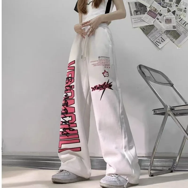 Hip-Hop-Streetwear-Hose für Damen mit USA-Herz-Buchstaben-Print, sommerliches, trendiges Design, Vintage-Stil, hohe Taille, weites Bein, lässige Hose zum Tanzen – Detail 10