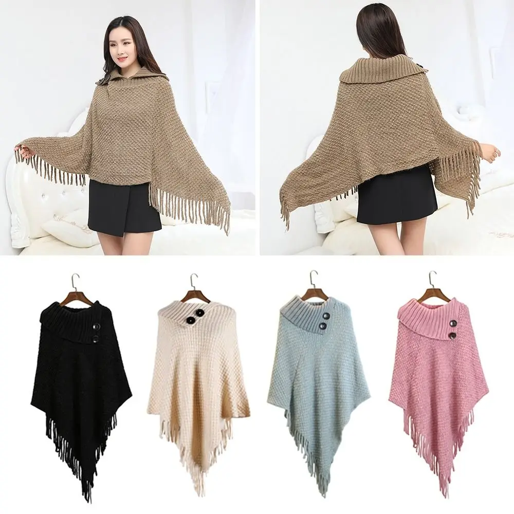 

Элегантный шаль из пашмины на пуговицах, теплый толстый топ на плечах, нерегулярный вязаный толстый теплый пончо из искусственного кашемира, осень-зима