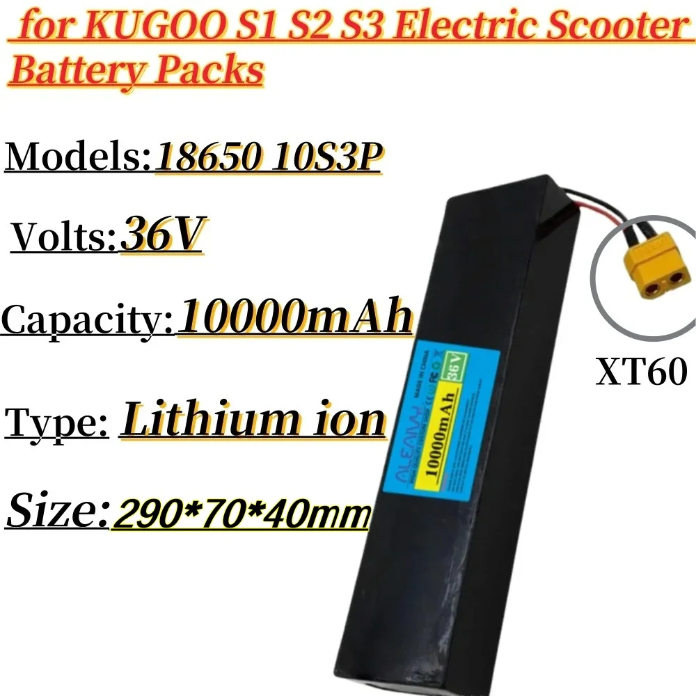

36V 10S3P 10000mAh 18650 rechargeable lithium-ion battery 500W built-in BMS Suitable for KUGOO S1, S2, S3 Electric Scooters.
