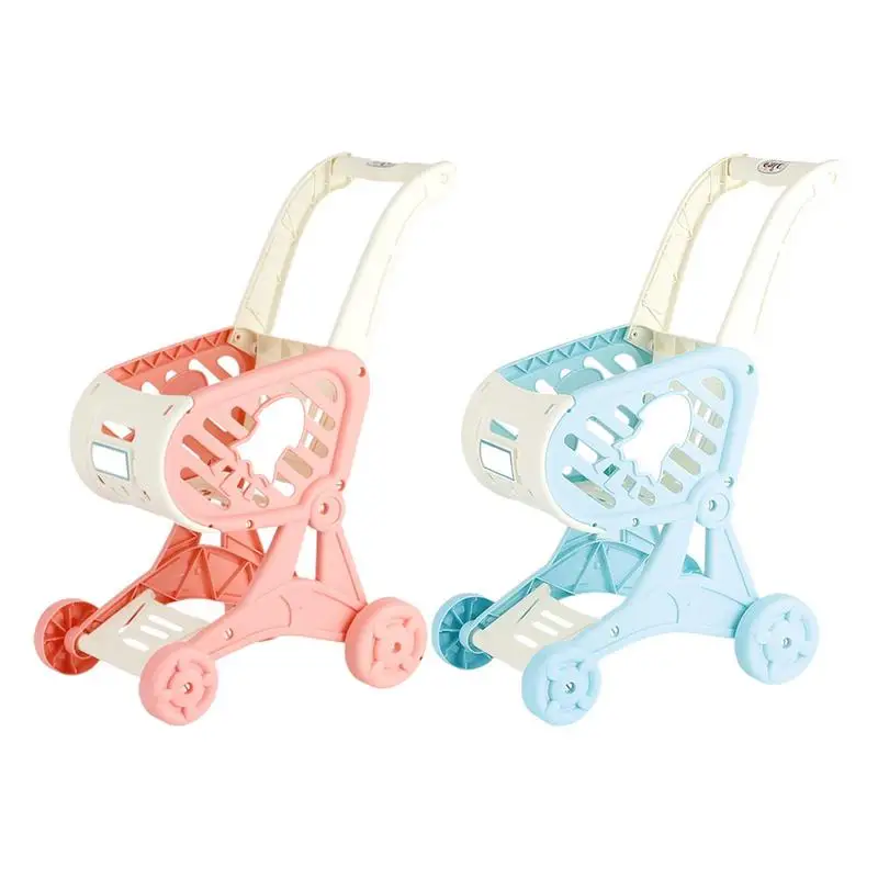 Mini Shopping Cart Toy Pretend Playset With Plug-in Design Supermarket Hand Trolleys Cart Dollhouse Furniture Toys For Kids