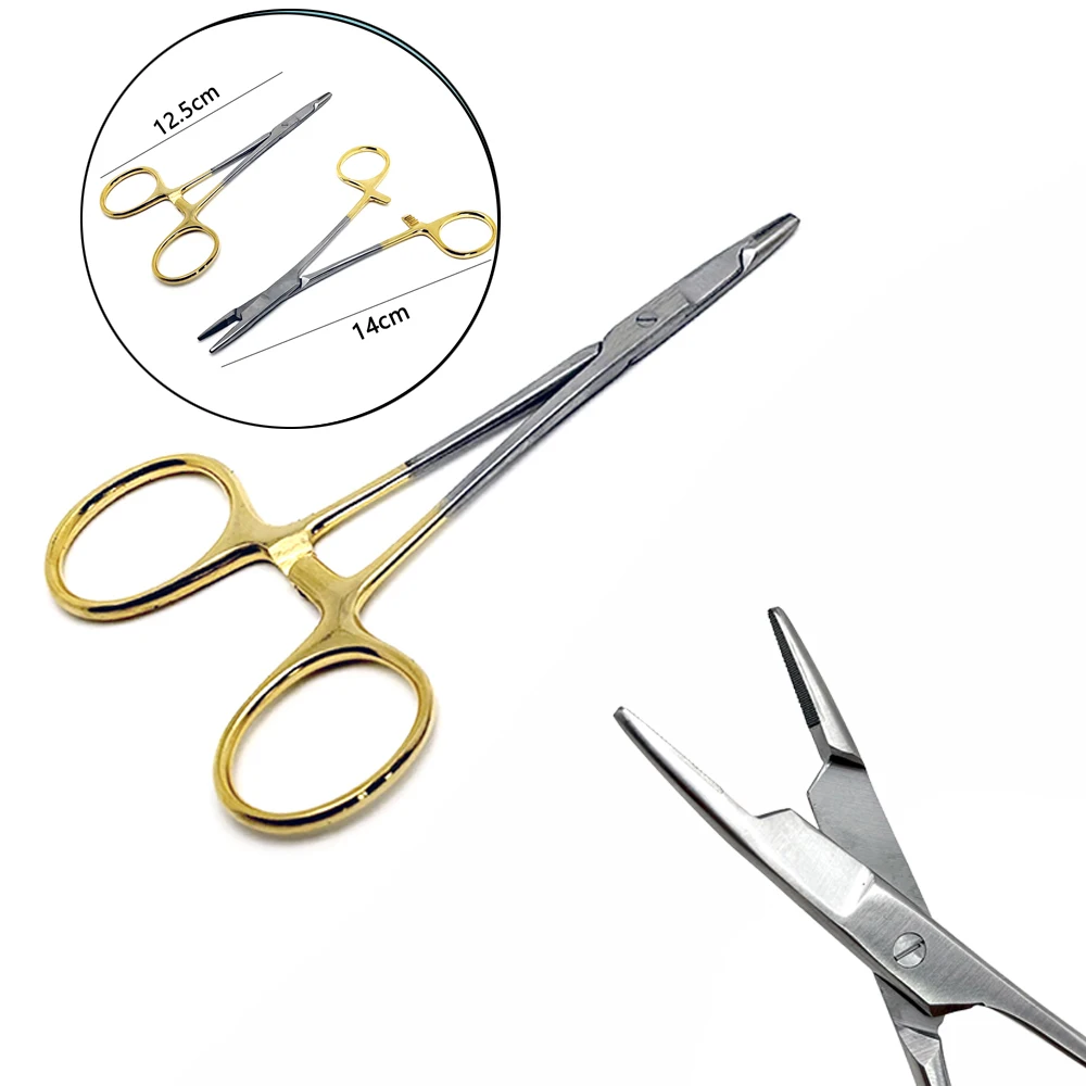 

1pcs Dental Reusable Surgical Instrument Surgical Needle holder with scissors TC multifunctional with Scissors Gold Handle