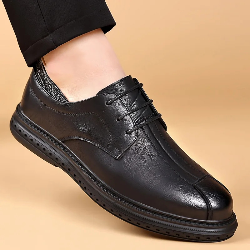 Shoes Men Dress Leather Fashion Men Flats Shoes lace up black oxfords Retro round Toe Oxford Male Footwear Zapatos