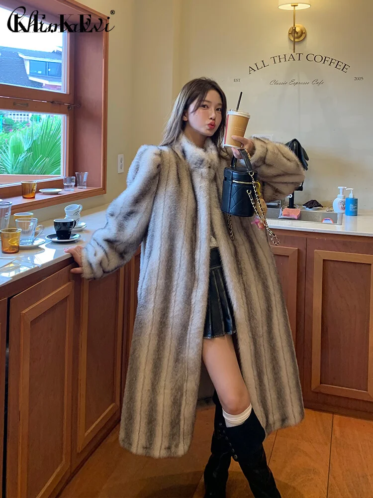 

High-end Retro Cross Mink Fur Jacket Women's 2025 Winter New Fashion Loose Warm Fur Integrated Mink Long Elegant Faux Fur Coat