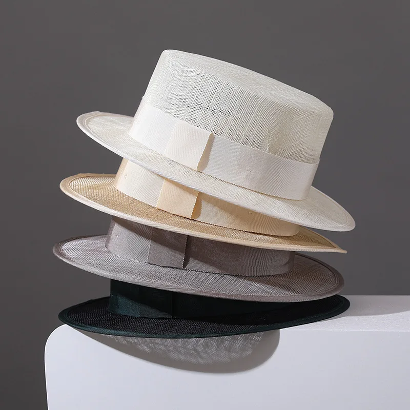 NEW Designer High-quality Customized Version Black Natural Sisal Flat Topped Straw Hat Ladies and Men's Summer Sun Cap