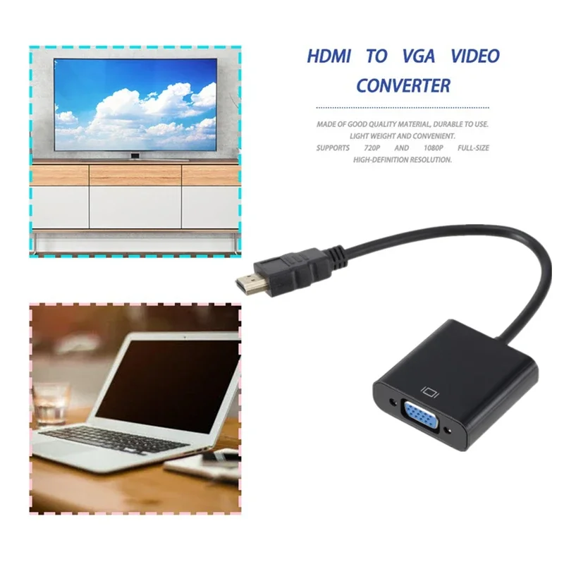 Adapter HD 1080P zgodny z HDMI na VGA Cyfrowy analogowy konwerter kabla VGA zgodny z męskiego na żeński do komputera PC Laptop Tablet