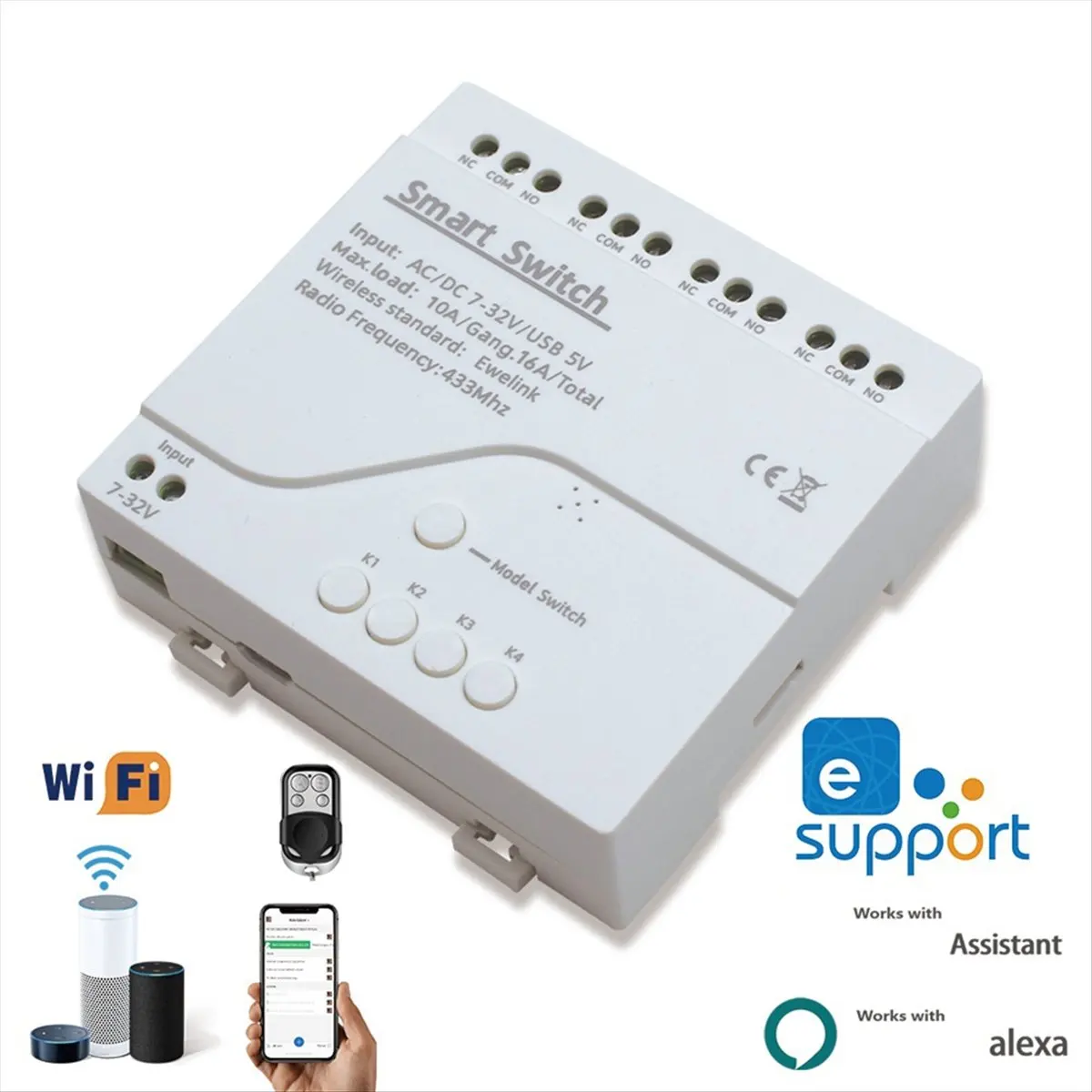 الذكية التحكم عن بعد واي فاي وحدة تبديل 4CH 7-32 فولت USB 5 فولت بوصة الذاتي قفل RF433 تلقي 4 طريقة التتابع #5