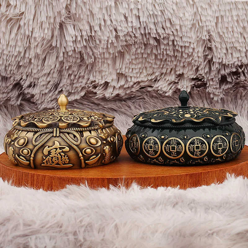 Brass Ashtray Office Desk Surface Panel Men's Coin Lucky Bag Copper Ware Copper Art Retro Ornaments Jinbao Ingot Purse