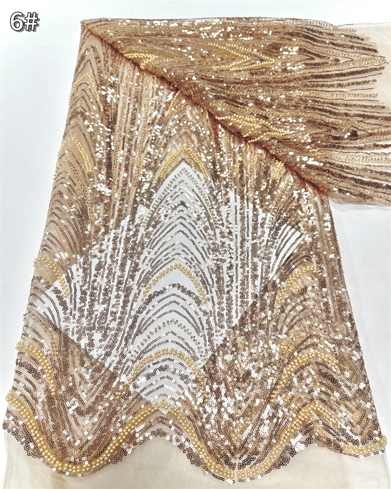 

High Quality African Sequins Lace Fabric Beads French Nigerian Groom Net for Dress Sewing Wedding Party