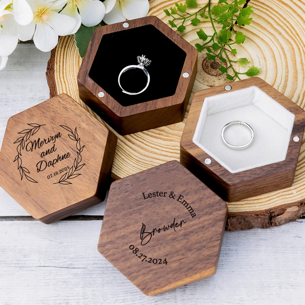 Personalised Engraved Wood Wedding Ceremony Ring Box Custom Exclusive Engagement Anniversary Bearer Box ForWedding Ceremony Gift