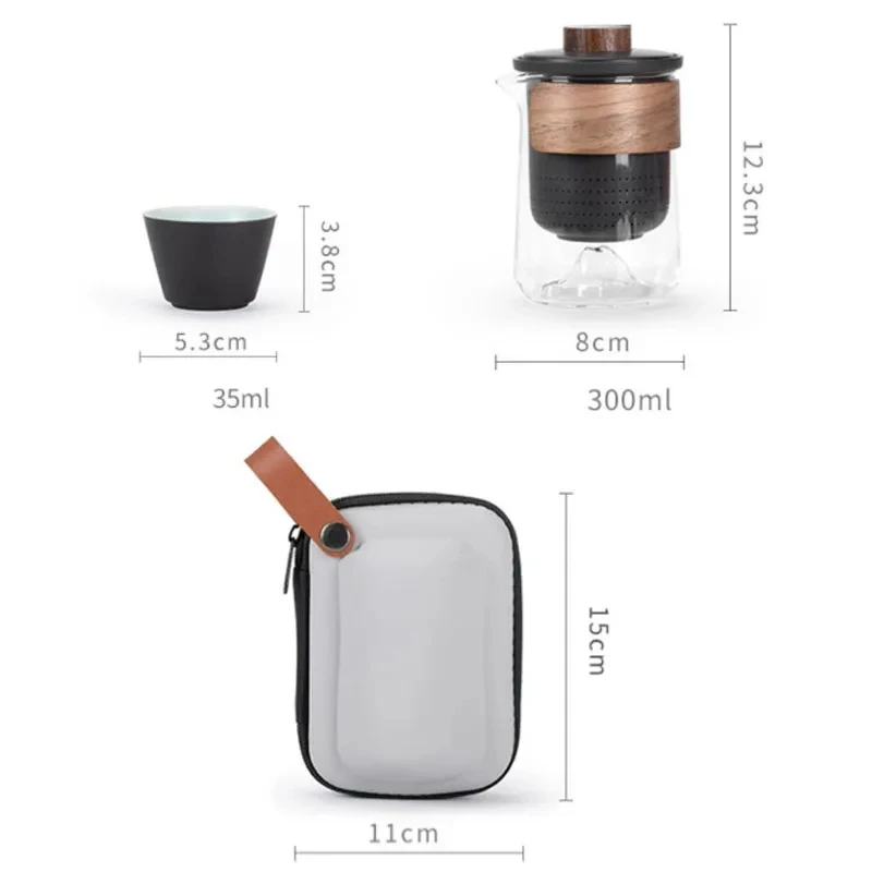 Zen Teapot Travel Portable Teapot and 3pcs Ceramic Tea Cup Set Kit with Carrying Bag Glassy Teapot Chinese Kung Fu Tea Set Gift