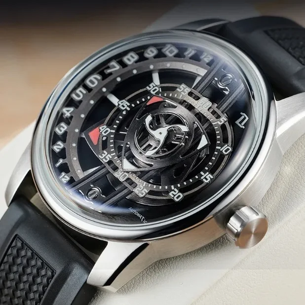 OBLVLO メンズ自動巻き腕時計 42MM 新しい機械式腕時計 夜光 50m防水 サファイア スモールローターダイヤル