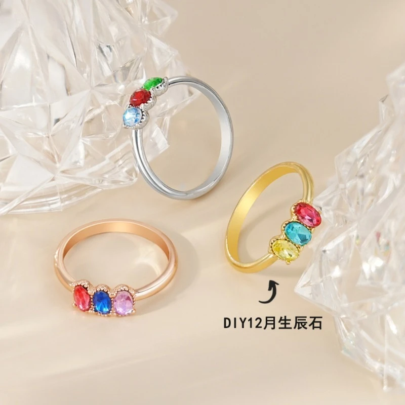 

Персонализированные кольца матери с 3-мя камнями, индивидуальное кольцо из нержавеющей стали с гравировкой имени для бабушки и матери, подарок