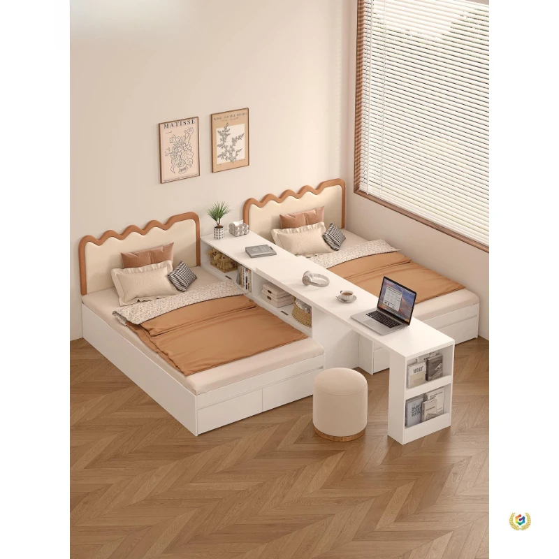 

Twin bedroom solid wood bed does not interfere with each other double partition bed board bed storage bed