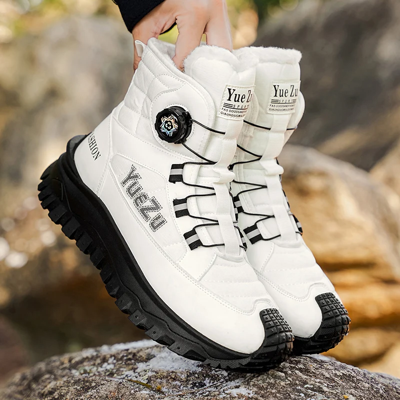

Winter White Men's Hiking Boots Big Size 39-48 Velvet Warm Platform Snow Boots Men Fashion Rotary Buckle Trekking Boots For Man