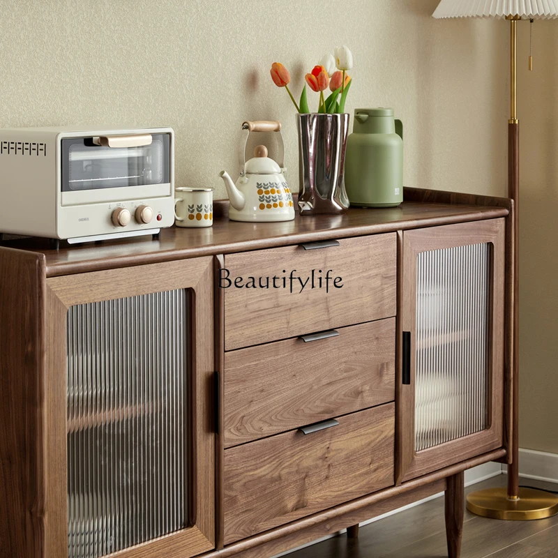 ***Black walnut dining side cabinet Modern simple solid wood locker Multifunctional locker