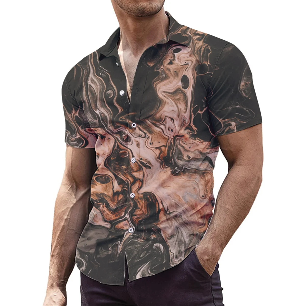Herren-Frühlings- und Sommermodetrends, bedruckte Kurzarmhemden, lässige Revers-Cardigan-Hemden für Herren.