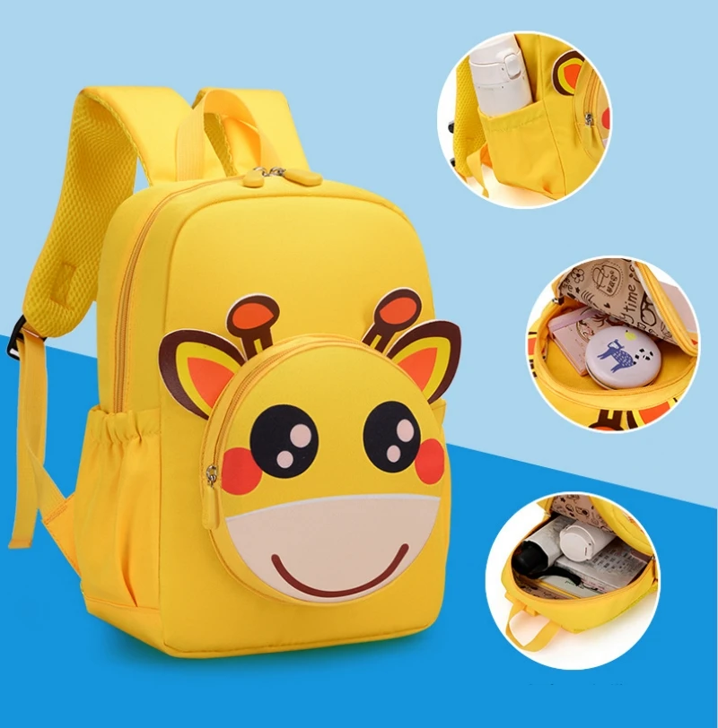 Sac à dos en nylon avec nom personnalisé pour enfants, sac de maternelle, dessin animé mignon, animal de bébé, garçons et filles